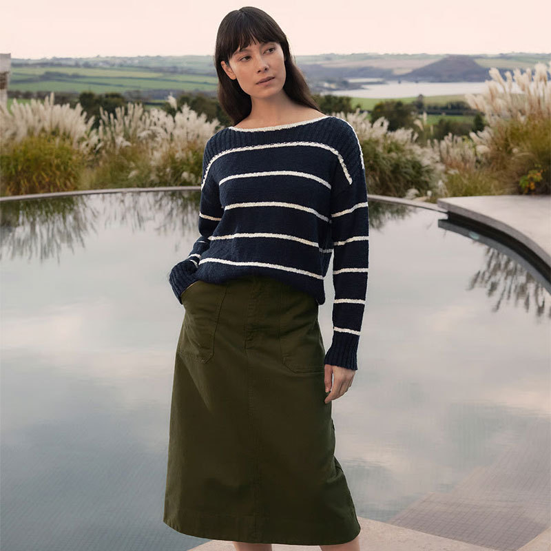 European and American Cross-Border Independent Website Women's Striped Boat Neck Casual Knit Top Autumn and Winter Off-Shoulder Long-Sleeve Pullover Sweater