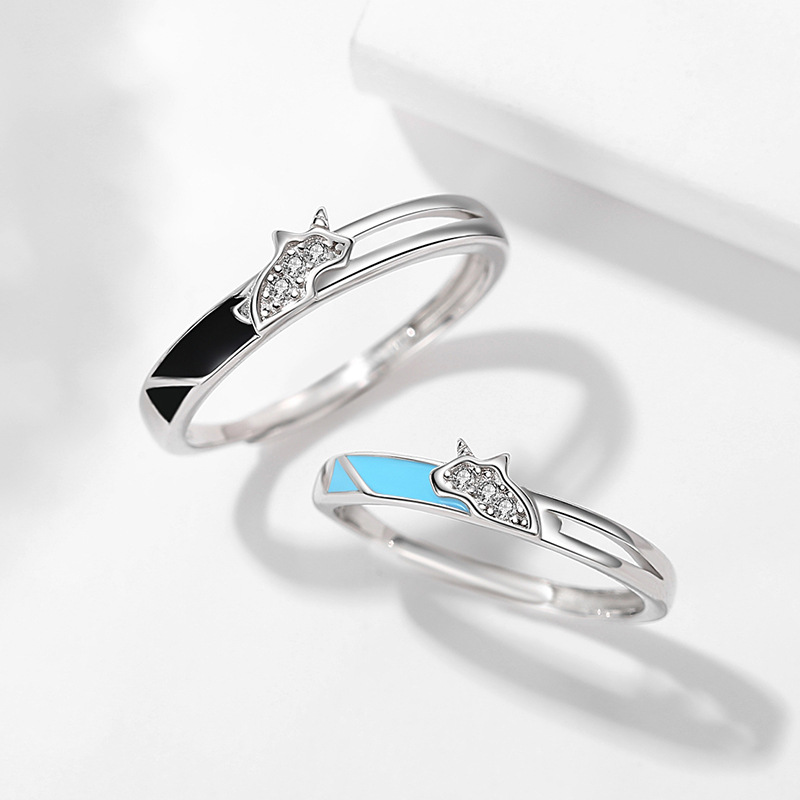 Plata esterlina s925 animal unicornio pareja anillo nicho estilo japonés y coreano diseño creativo anillo abierto boca par