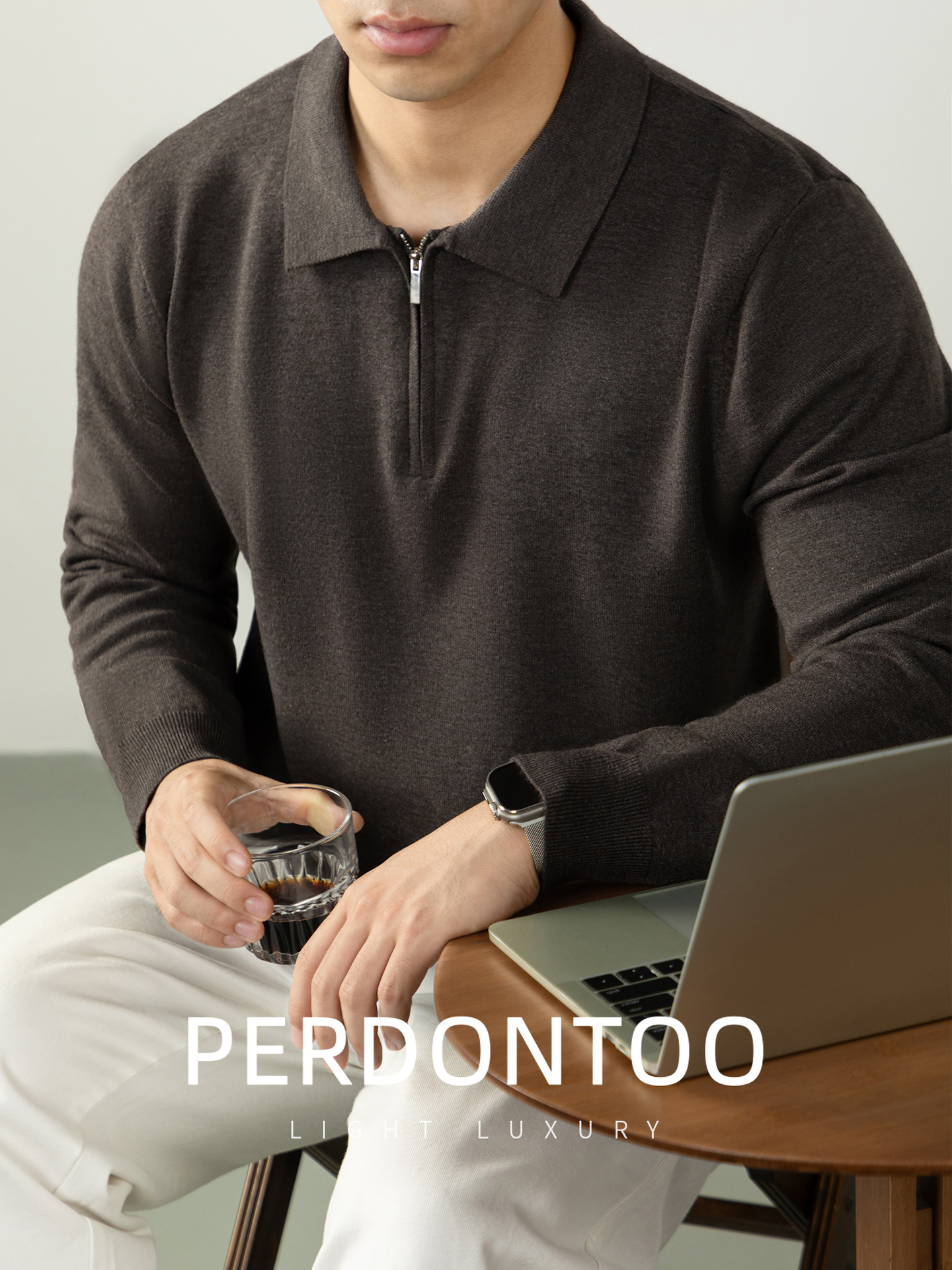 Confort luxueux | Laine modale ! Pull confortable haut de gamme pour homme, idéal pour l'automne/hiver, fermeture éclair à mi-hauteur._voghion.com