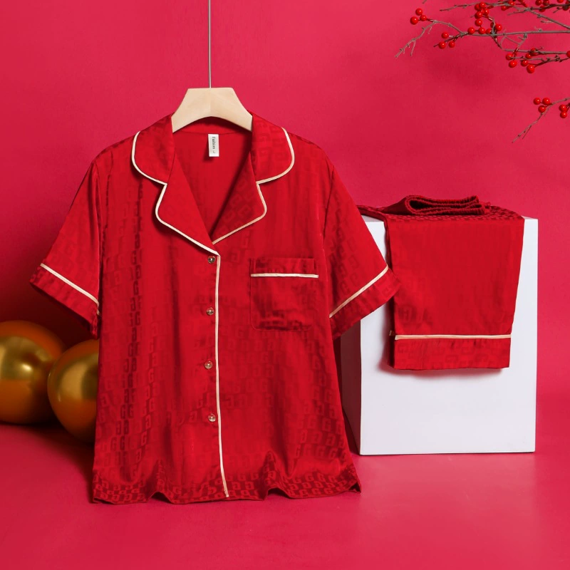 Новая Бенинская пижама из красного ледяного шелка для невесты, новобрачная пара, любящий костюм с длинным рукавом, домашняя одежда для жениха для мужчин