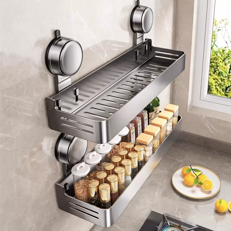 吸盘厨房置物架多功能墙上调料架壁挂式调料品架免打孔家用收纳架