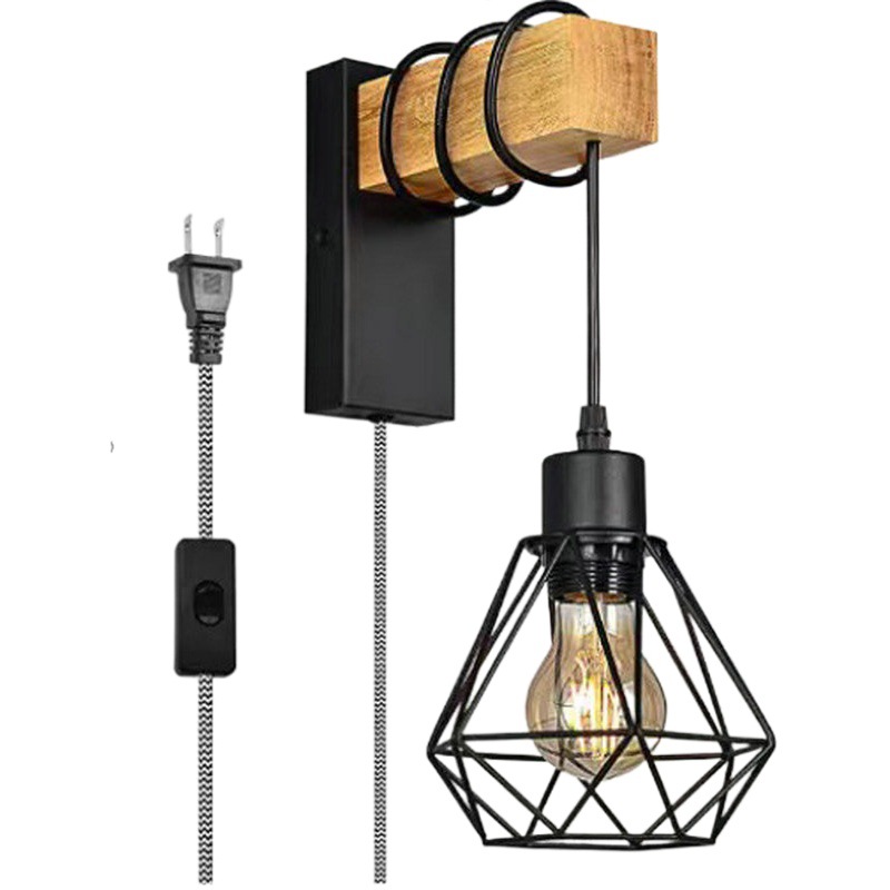 Personalizado dormitorio izquierda y derecha decorativa lámpara de pared de madera creativa TV pared de madera lámpara de pared de hierro sala de estar lámpara de pared