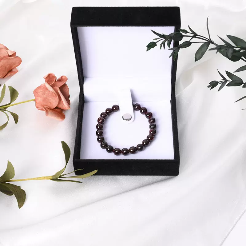 特正天然A酒红石榴石圈手串女手圆珠水晶饰送女友礼物