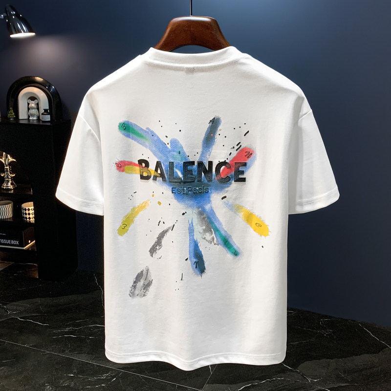 High-End Trendy Brand Color-Printed Embroidered Short-Sleeved T-Shirt for Men 2026 Summer New Thin Style Printed Casual Large Size Men's Top High-End Trendy Brand Color-Printed Embroidered Short-Sleeved T-Shirt for Men 2026 Summer New Thin Style Printed Casual Large Size Men's Top
