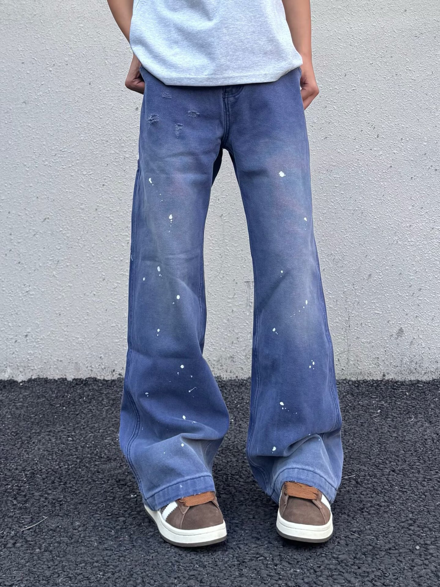Vintage Washed Distressed Jeans For Men Relaxed Straight Fit_voghion.com