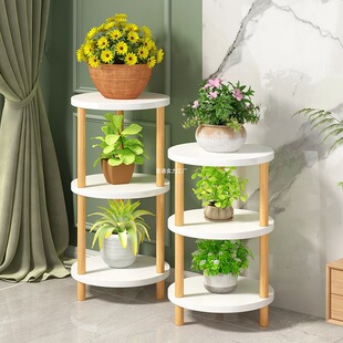 Multi-Layer Flower Stand Flower Table Solid Wood Living Room Coffee Table Balcony Potted Green Radish Hanging Orchid Flower Pot Succulent Flower Bonsai Shelf