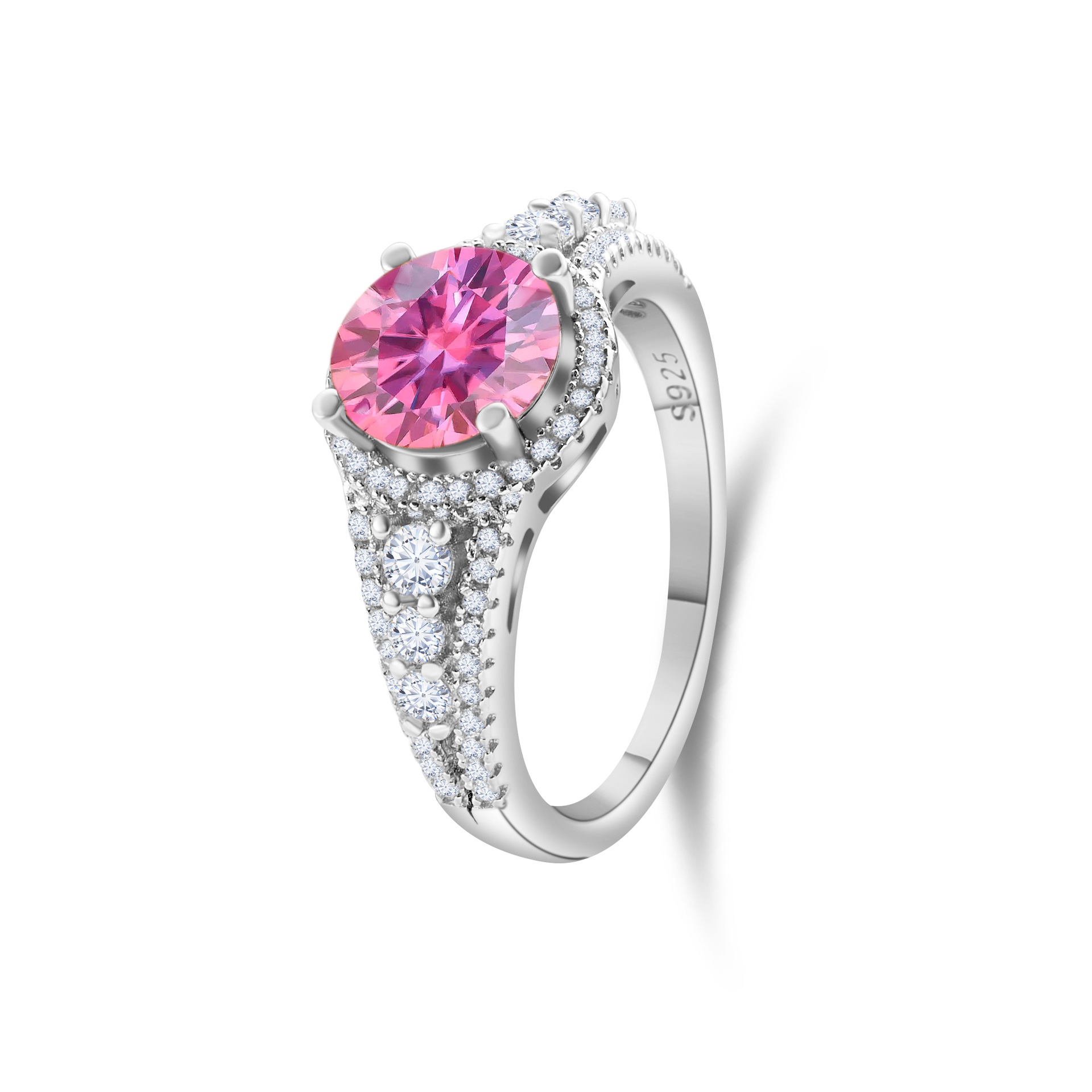 2CT anillo de piedra de diamante de color plata esterlina S925 anillo de piedra de diamante de lujo rosa azul de piedra de diamante