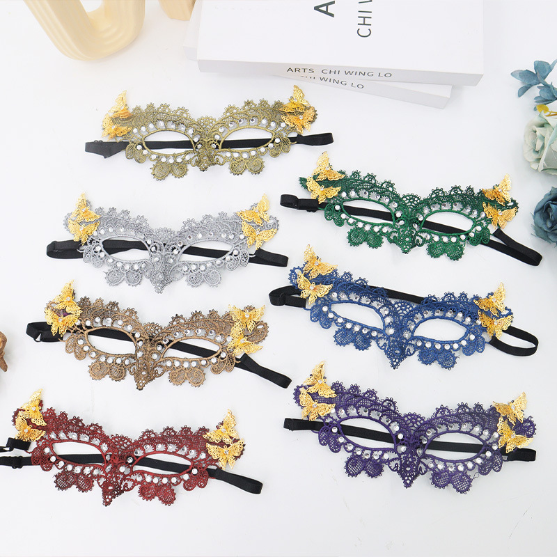 Fiesta de carnaval máscara de encaje mariposa metálica accesorios de decoración Halloween fiesta máscara de ojos