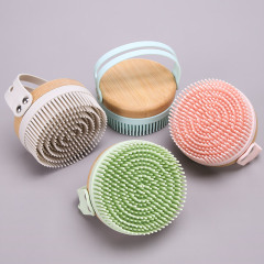 New Eco-Friendly Silicone Bamboo Wood Shower Brush Soft Bristle Shower Brush Massage Brush for Kids Hair Brush Scrub Brush Gadget