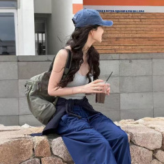 夏季新款美式复古运动风日常百搭松弛感女士高腰直筒长裤ss08127