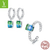 Synthesized tourmaline earrings, ring, jewelry, chain, silver 925 sample