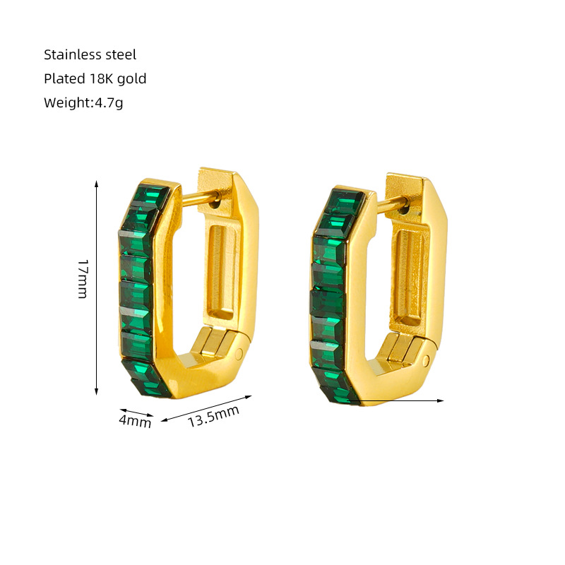 Moda geométrica europea y americana colorido ZIRCON titanio acero pendientes mujer ins estilo alto grado 18K Acero inoxidable pendientes al por mayor