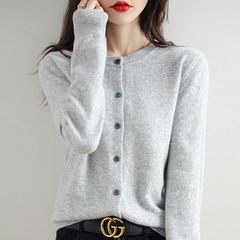 秋季新款毛衣开衫女纯色外套圆领外套长袖宽松大码上衣2025针织衫