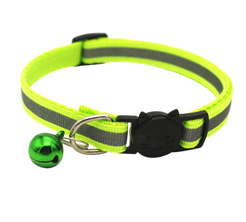 Color Polyester Reflective Bell Cat Pet Collar Safety Buckle Adjustable Cat Collar