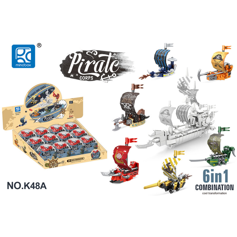 Pirate Ship Series Character Gashapon Small Particle Game Machine 6-in -1 Building Blocks Creative DIY Foreign Trade K48A Toy