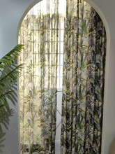 美式复古田园风热带风情芭蕉叶仿棉麻数码印花窗帘布料窗纱