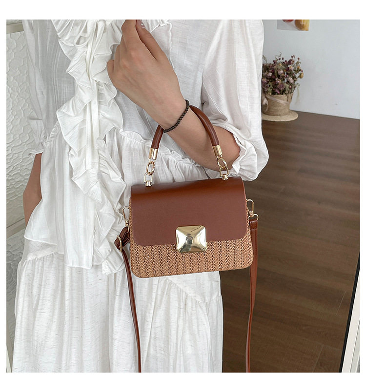 Túi đeo chéo nữ dạng hộp vuông nhỏ phối màu, đan dệt thời trang, đựng điện thoại — Kiểu 2 màu nâu, Kiểu một màu trắng., Mẫu 2 màu trắng, Mẫu 2 màu đen chi tiết 26
