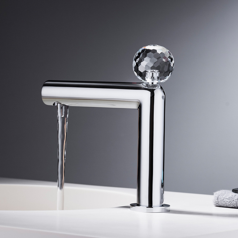Hotel Style Light Luxury High-End Bathroom Faucet All-Copper with Crystal Ball Decoration Modern Simple Design Basin Faucet