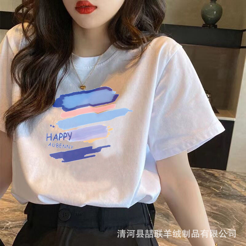Short-sleeved T-shirt Women's Printed Summer 2024 New Arrival Harajuku Style Design Sense Niche White Half-sleeved T-shirt Trendy