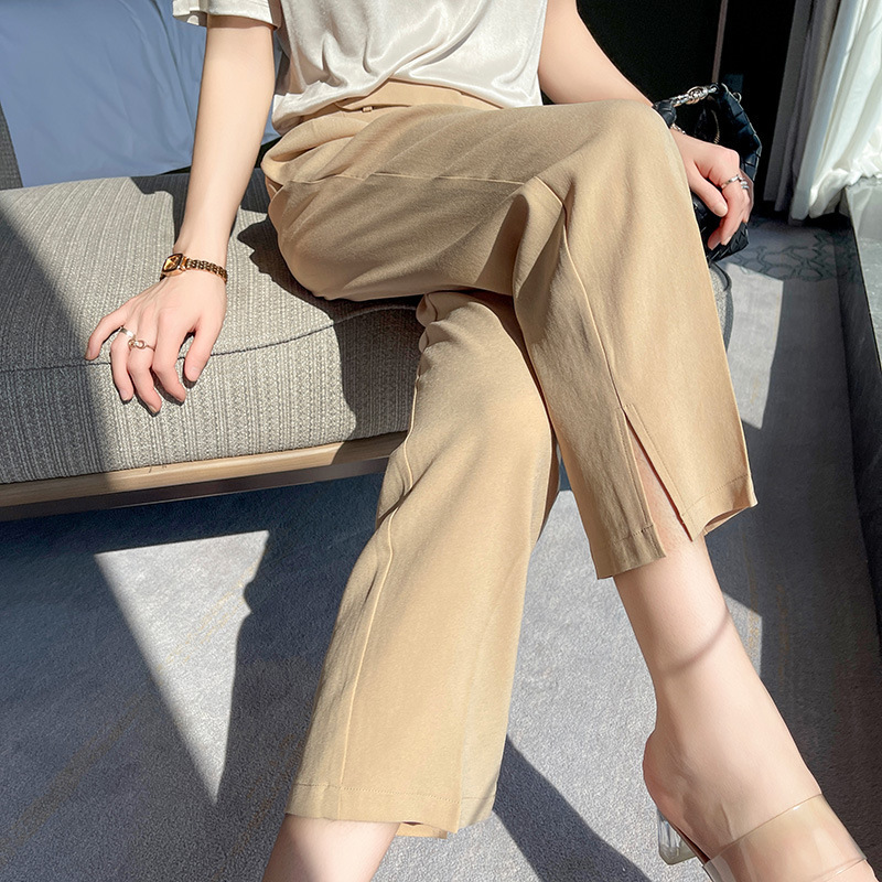 Summer high-end acetate satin skin-friendly cool-feel cropped trousers for women, slim-fit and smooth pencil pants