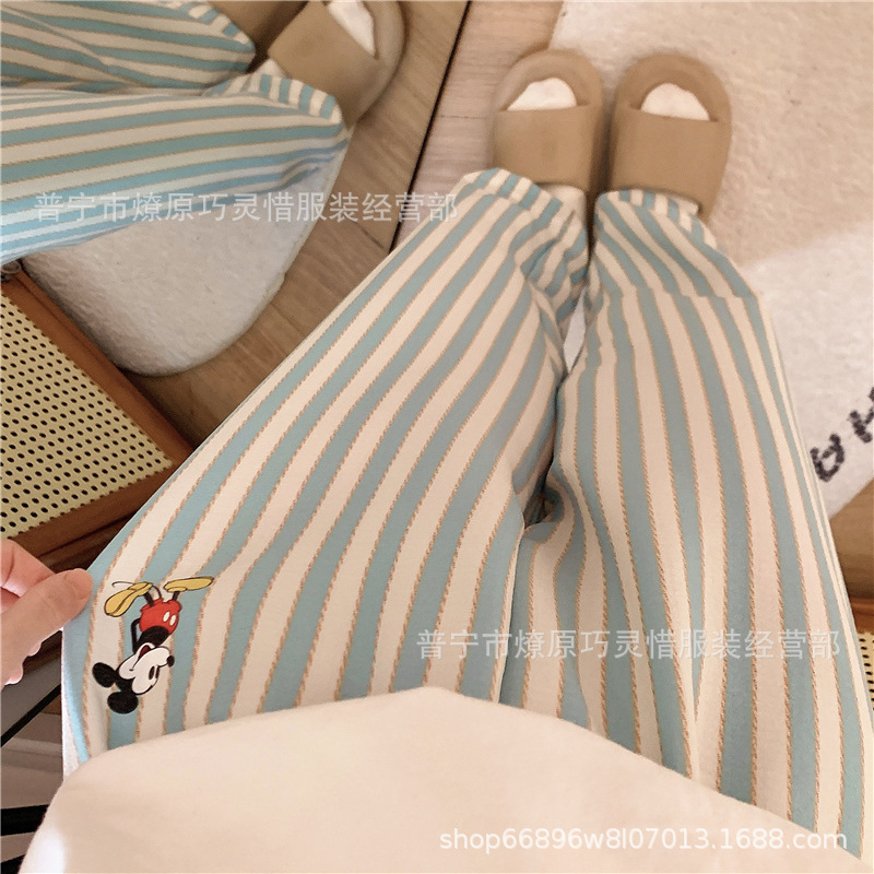Pantalones de dibujos animados lindos pantalones de pijama elásticos de cintura estudiantil en casa pantalones largos de primavera y otoño de verano para mujeres pantalones casuales