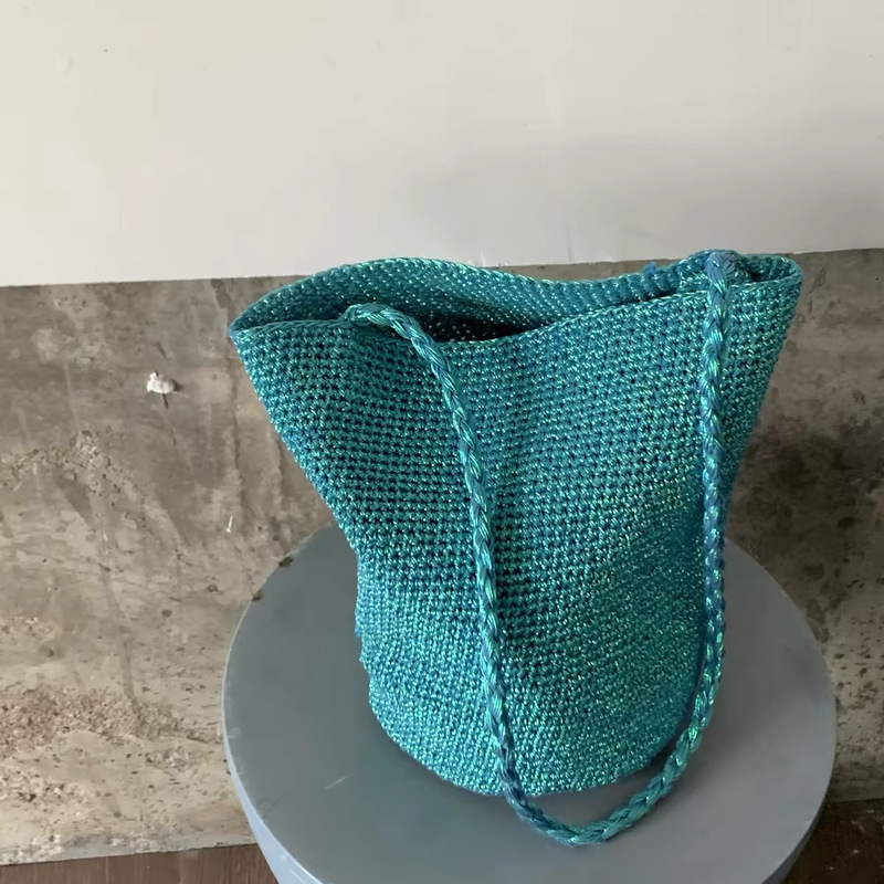 Trendy Blue Niche Handmade Woven Shoulder Bag Casual Ins Korean Versatile Bucket Bag Handbag Underarm Bag Trendy Blue Niche Handmade Woven Shoulder Bag Casual Ins Korean Versatile Bucket Bag Handbag Underarm Bag