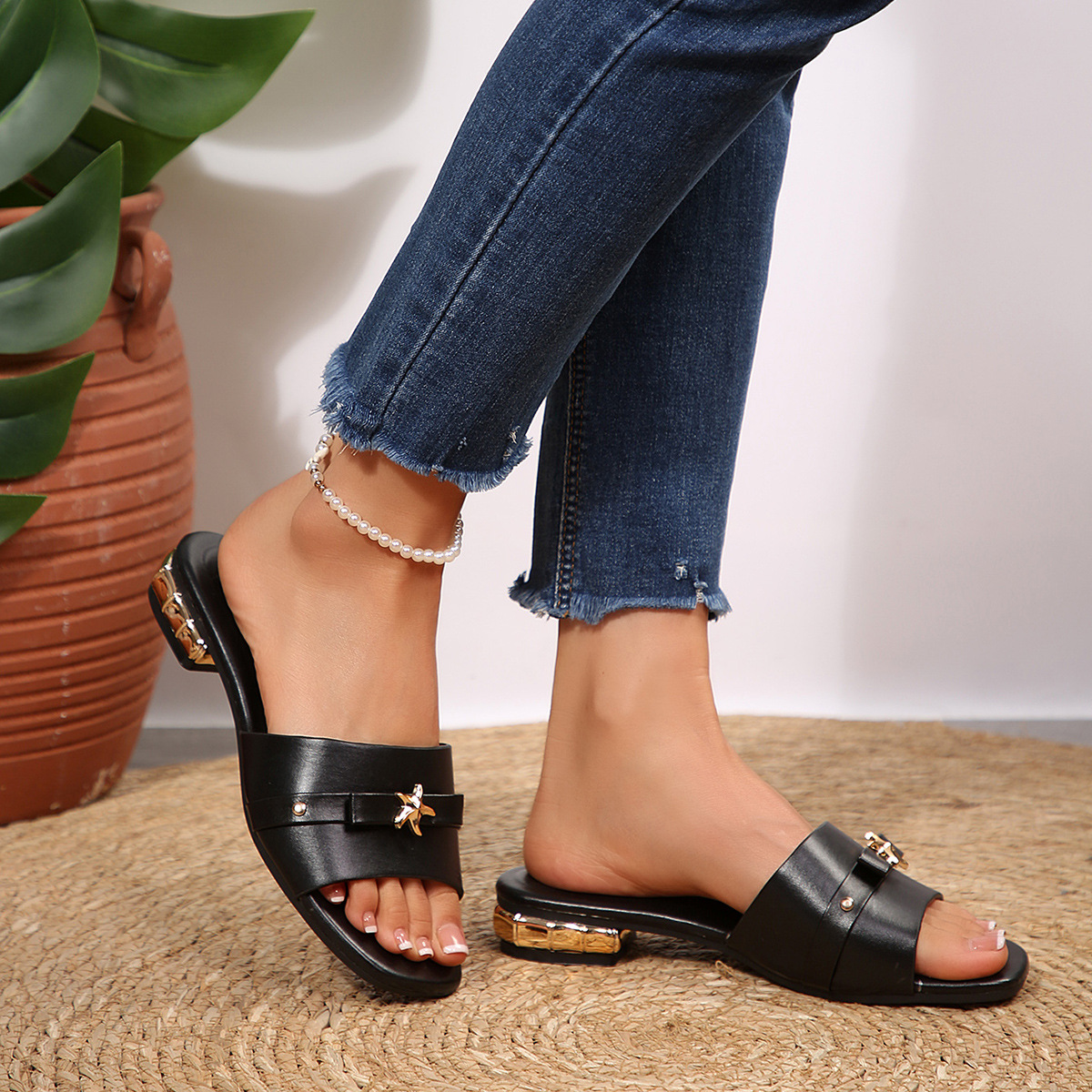 Sandalias de Mujer de Cuero Sintético con Puntera Cuadrada y Tacón Grueso para Verano image 5