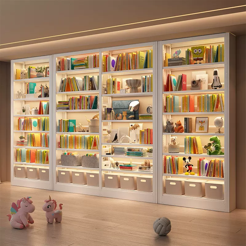 家用卧室钢制儿童书架多层落地置物架客厅图书馆书柜收纳储物架子