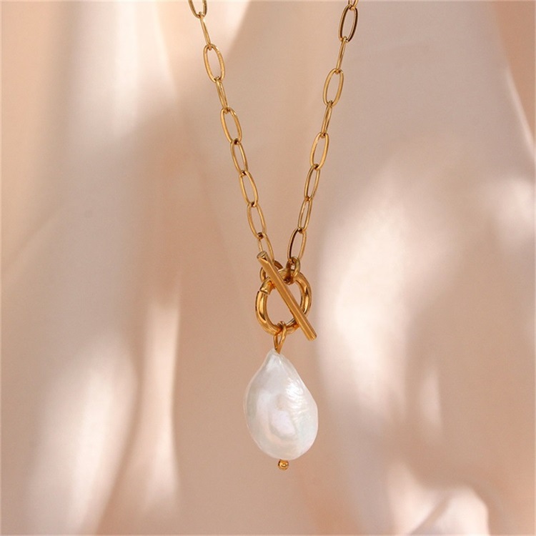 Fashion Solid Color Stainless Steel Pendant Necklace Pearl Stainless Steel Necklaces_colorza_6