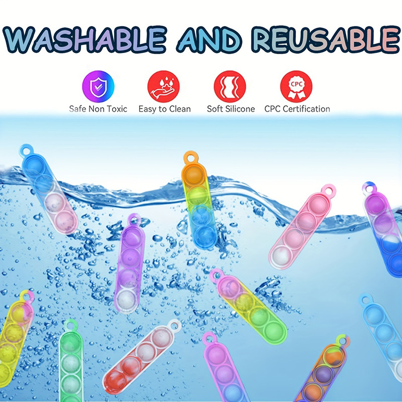 Nuevo mini pionero de rodadura llavero de silicona redondo largo colgante de burbuja Fidget juguetes de descompresión para niños
