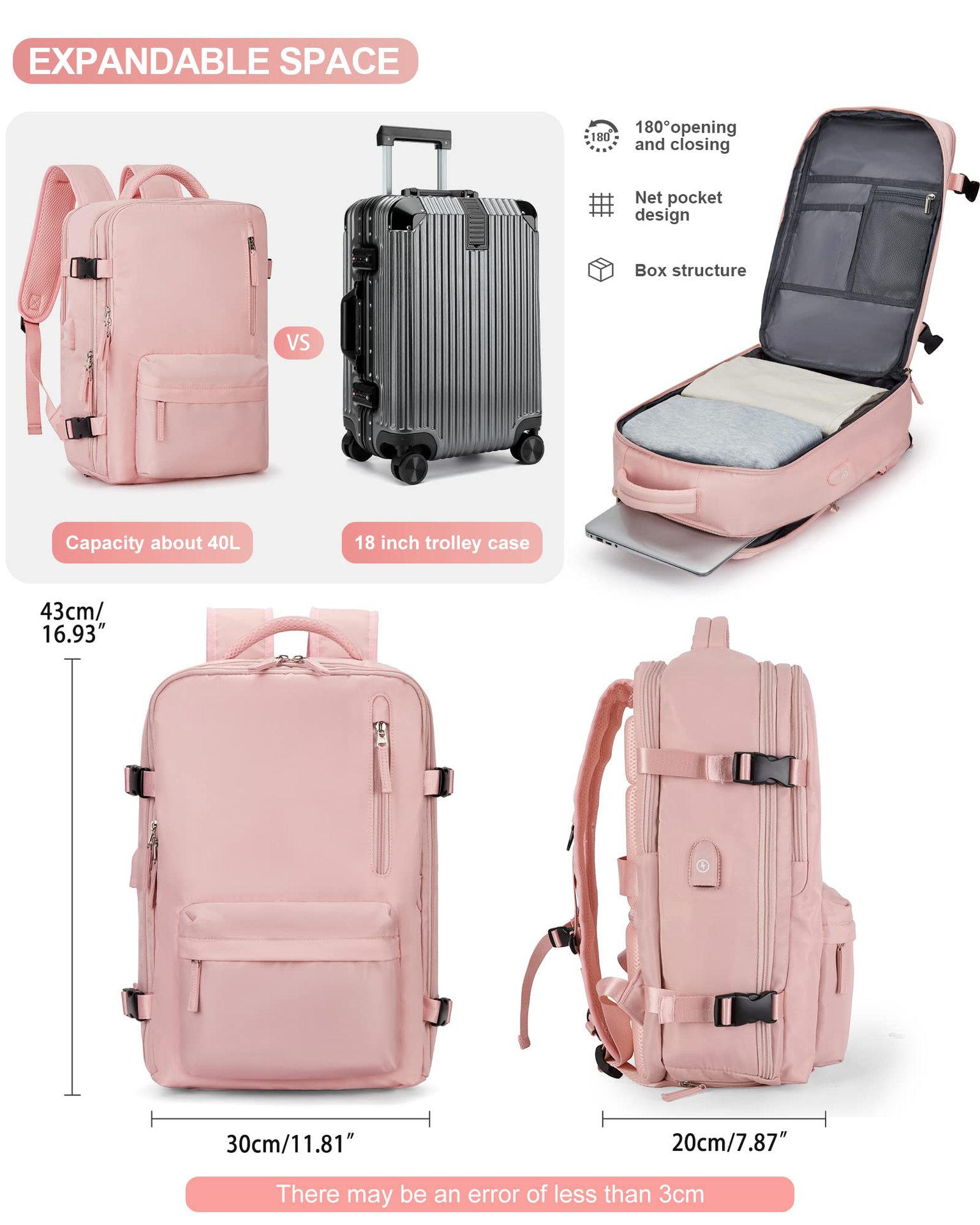 1875g Weight Nylon Lining Material Zipper Closure Type Double Shoulder Straps Strap Type Functional Backpack Bags Type Travel, Daily Occasion Nylon Material Women's Backpack Backpack Solid Color Pattern All Seasons Season Unisex Gender Streetwear Style Square Shape Solid Color Travel Daily Women's Backpack 14