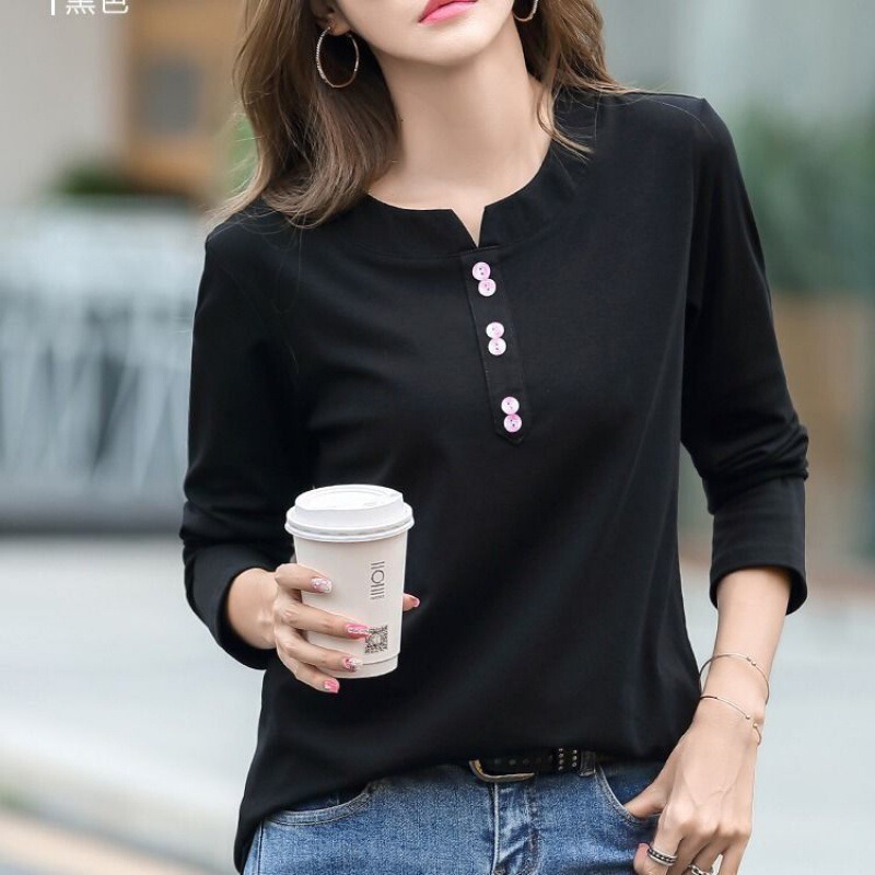 棉质长袖大码t恤女2025新款韩版春秋宽松百搭打底衫女士上衣外穿|undefined