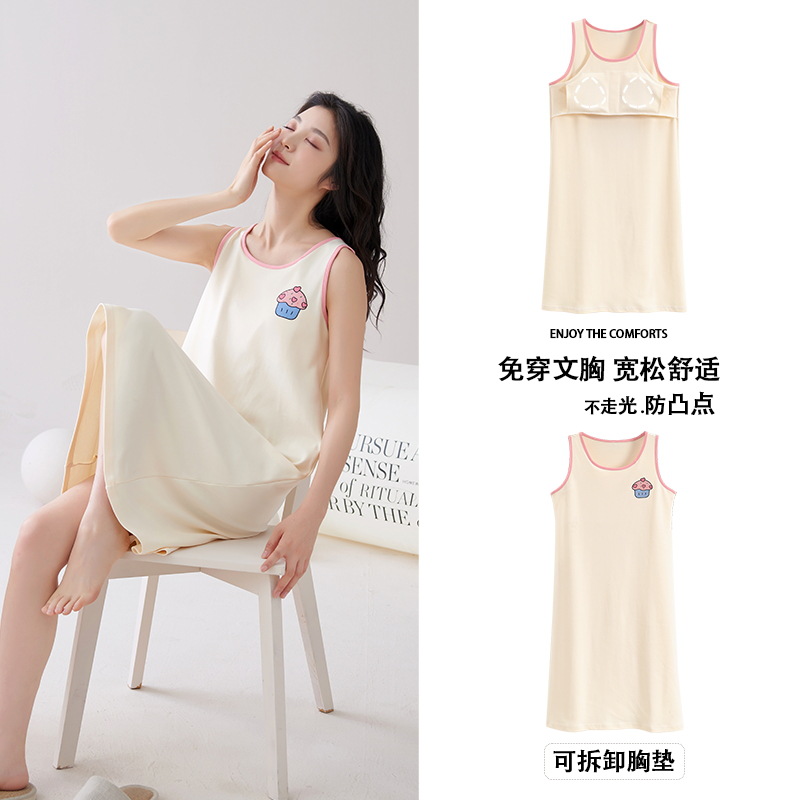 [personalizada] cabina de algodón vestido de dormir cojín de pecho doble bolsillo de verano pijama de algodón mujer ropa de hogar mujer al por mayor