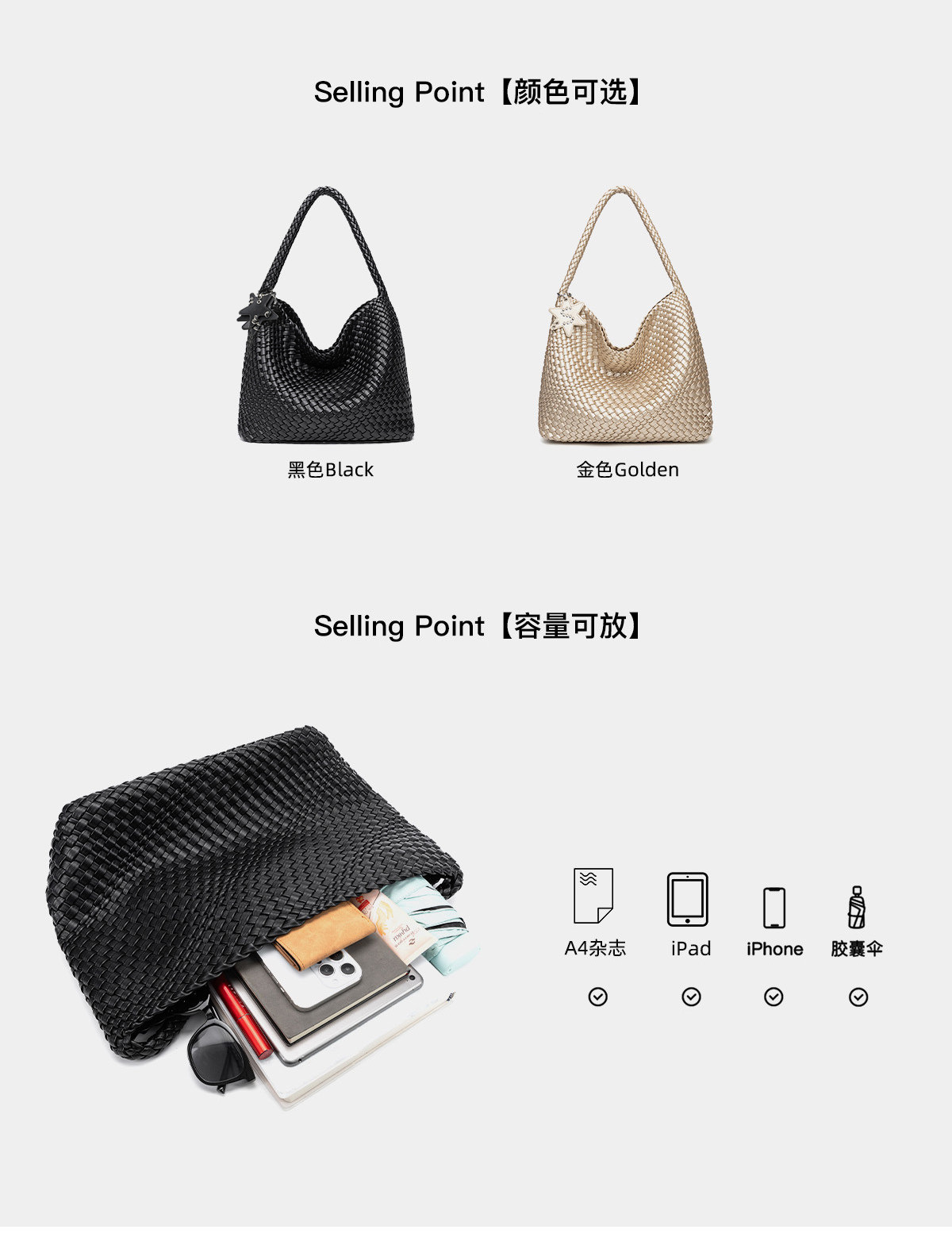 Túi tote vải dệt nữ cỡ lớn đi làm kiểu mới — đen chi tiết 6