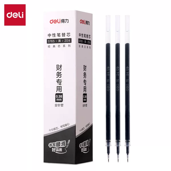 Deli S765 Gel Pen Refill 0.38mm Fine Tip Black Ink Pen Replacement Refill Full Needle Tube Pen Refill
