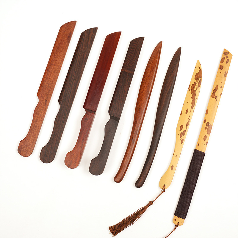 檀木宣纸裁纸刀红檀黑檀割纸刀柳叶刀文房四宝仿古木质手工拆切刀