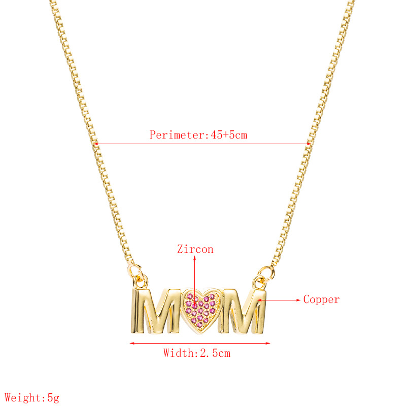 Fashion Copper Inlaid Color Zircon Mama Letter Pendant Necklace display picture 1
