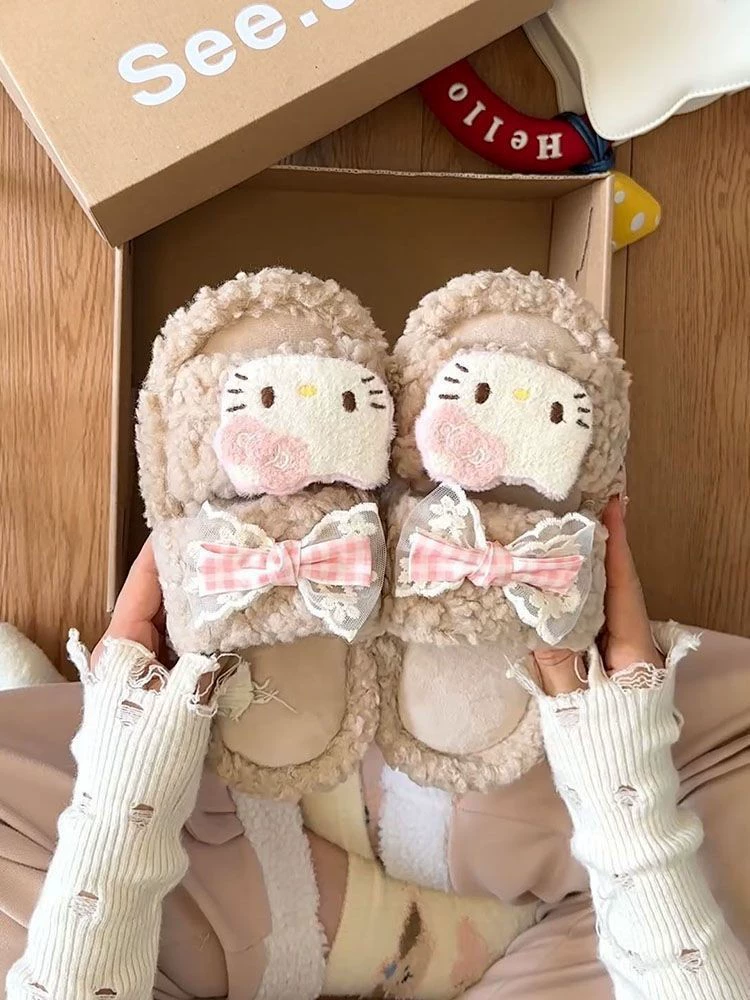 Тапочки Hello Kitty, милые зимние домашние туфли, комфортные, корейский стиль, 2025
