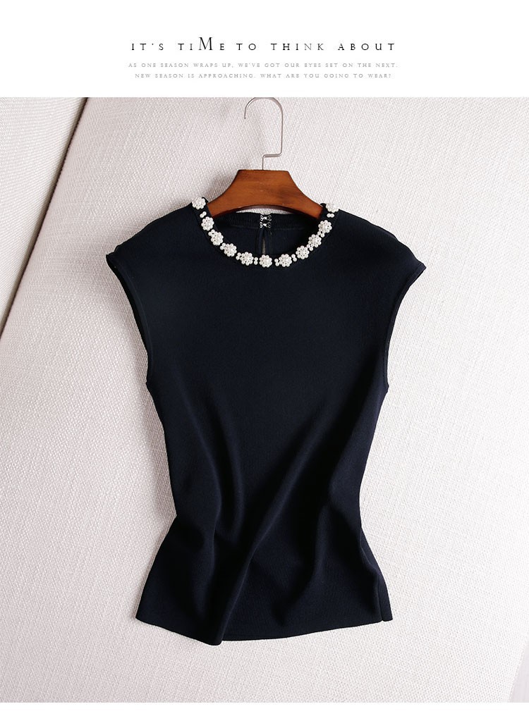 Elegant solid color knitted sweater sleevless