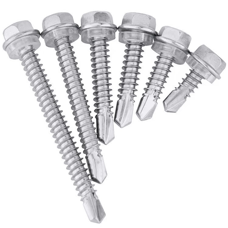 Tornillo de perforación hexagonal exterior de acero inoxidable 304/410 Tornillo de perforación autorroscante de cola de milano de teja de acero de color DIN7504K