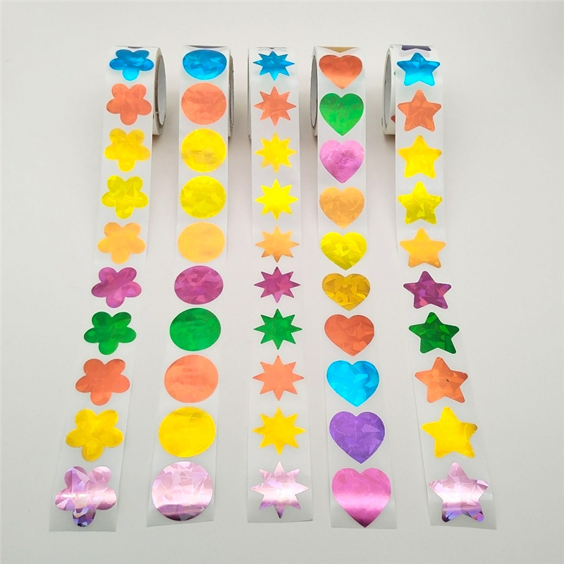 1000张1英寸，全息彩色圆形小红花小星星贴纸奖励、学校教师用品