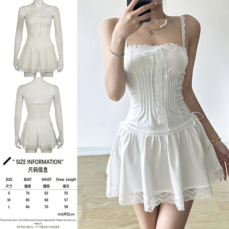 IAMSURE 【フレンチドレス】サスペンダーワンピース レディース サマーショートスカート # ロマンチックなドレス # ホットガールAラインスカート|undefined