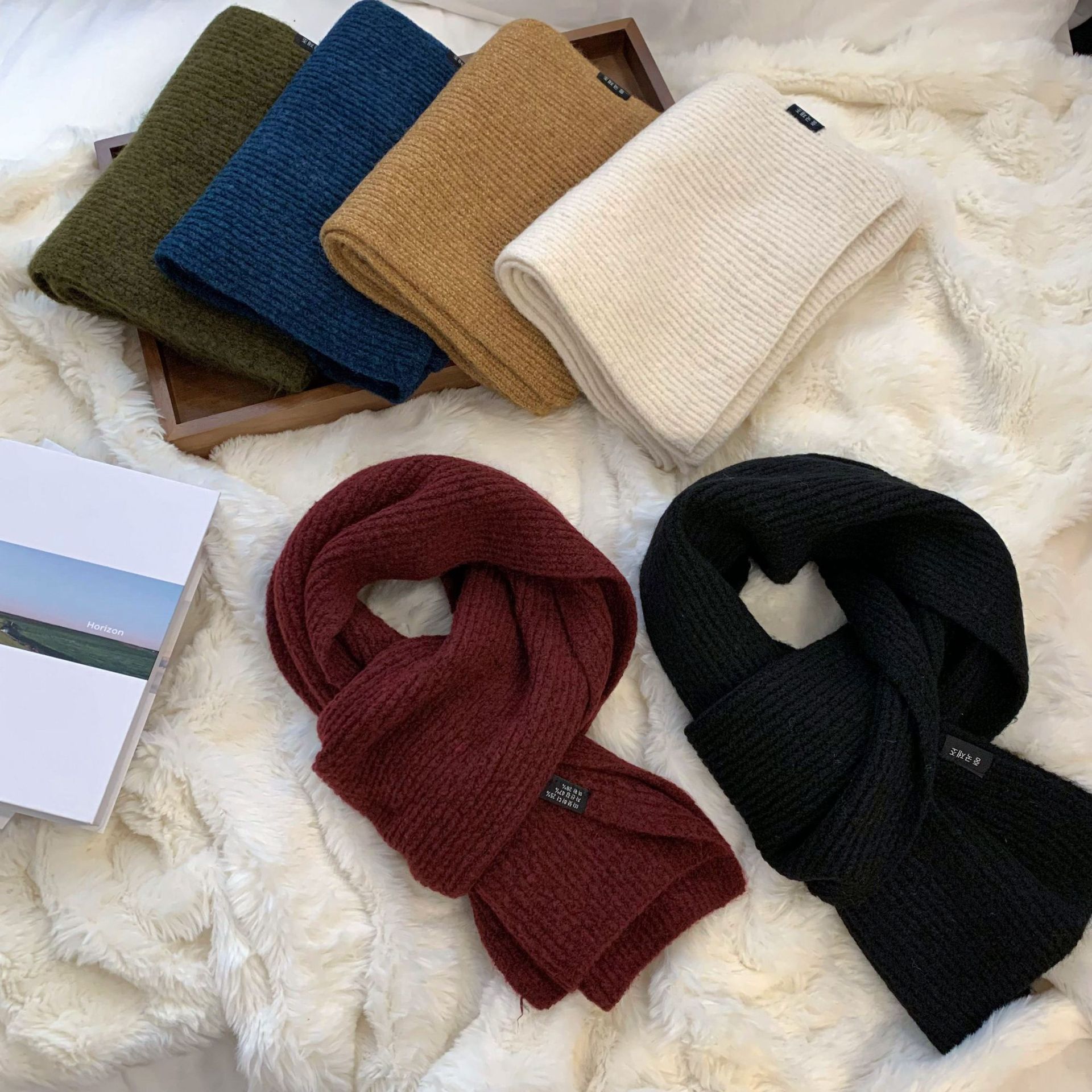 Collar de invierno caliente 2025 nuevo color sólido caliente lana suave pegajosa bufandas de punto al por mayor