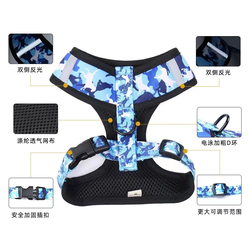 Nueva correa del pecho perro traje de camuflaje impreso chaleco cachorro cuerda suministros para Mascotas Fábrica al por mayor