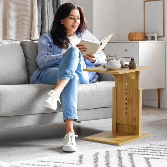 竹制家用客厅卧室C型可调节边桌沙发迷你高度可调节茶几