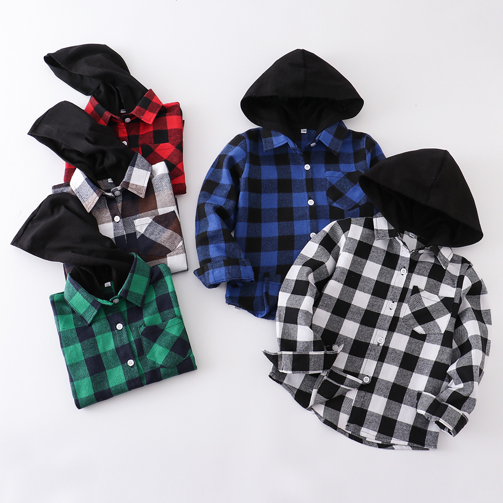 Hooded Plaid Sleeves Top - Image 1