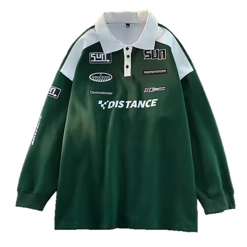 American retro sweater men's  spring and autumn new style fashion brand polo shirt, long-sleeved Japanese lapel racing suit, fashionable top