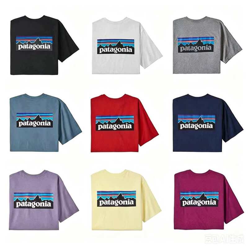 Pata Patagonia Outdoor Short-Sleeved T-Shirt for Men and Women, Classic P-6 Mountain Print Pure Cotton T-Shirt, Versatile Pata Patagonia Outdoor Short-Sleeved T-Shirt for Men and Women, Classic P-6 Mountain Print Pure Cotton T-Shirt, Versatile
