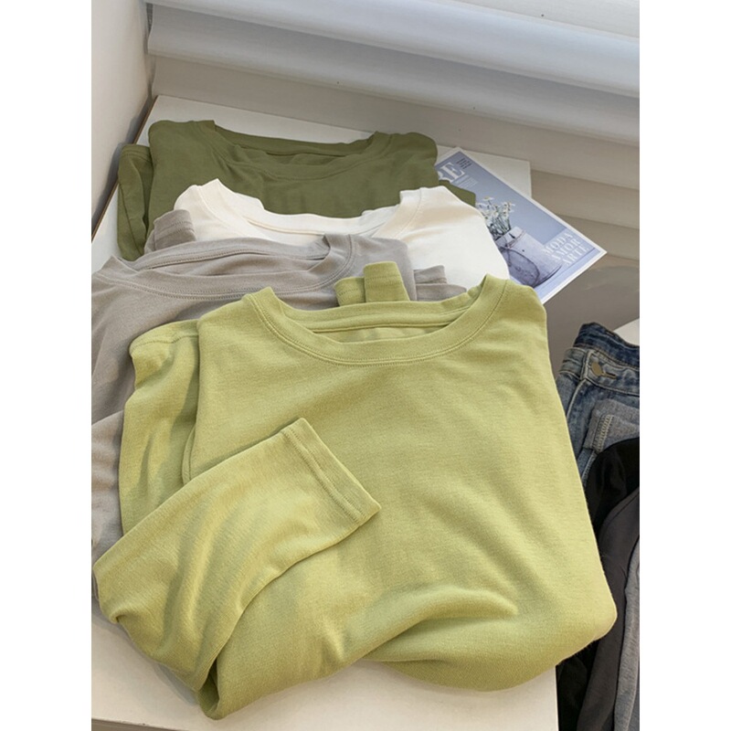 Soft and Comfortable Long-Sleeve Round Neck T-Shirt for Women, Suitable for Spring and Autumn, with a Pure Color and Drapey Feel, Perfect as a Base Layer or Trendy Top