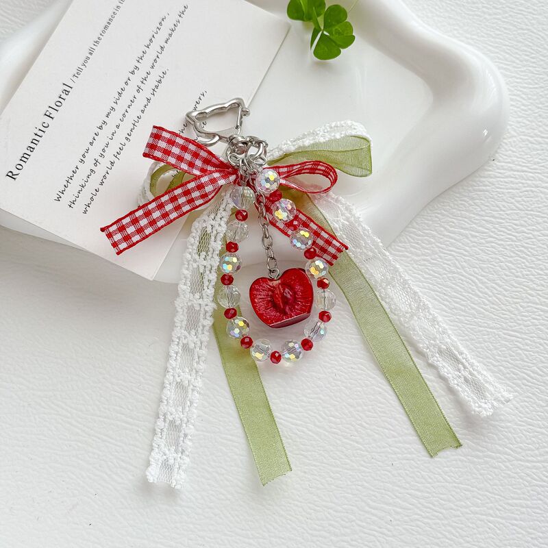 Japanese-Style Bowknot Beaded Pendant Sweet Cherry Keychain Plaid Ribbon Decoration Girly Heart Bag Pendant Accessory Japanese-Style Bowknot Beaded Pendant Sweet Cherry Keychain Plaid Ribbon Decoration Girly Heart Bag Pendant Accessory